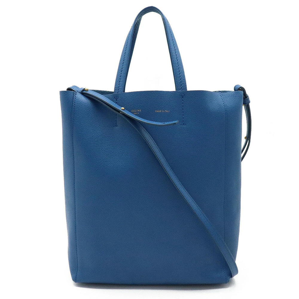 Celine Cabas Handbag Tote Bag Shoulder Leather Blue